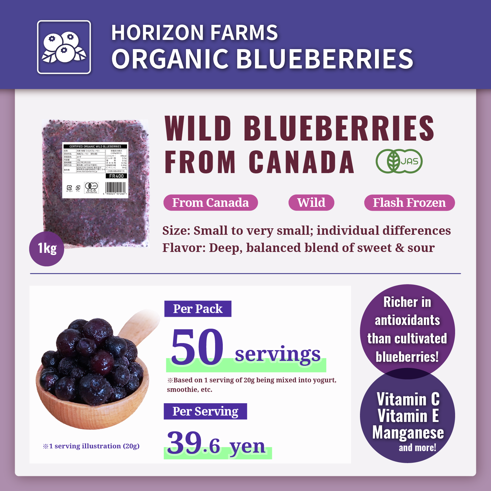 Certified Organic Frozen Wild Blueberries from Canada (1kg) - Horizon Farms