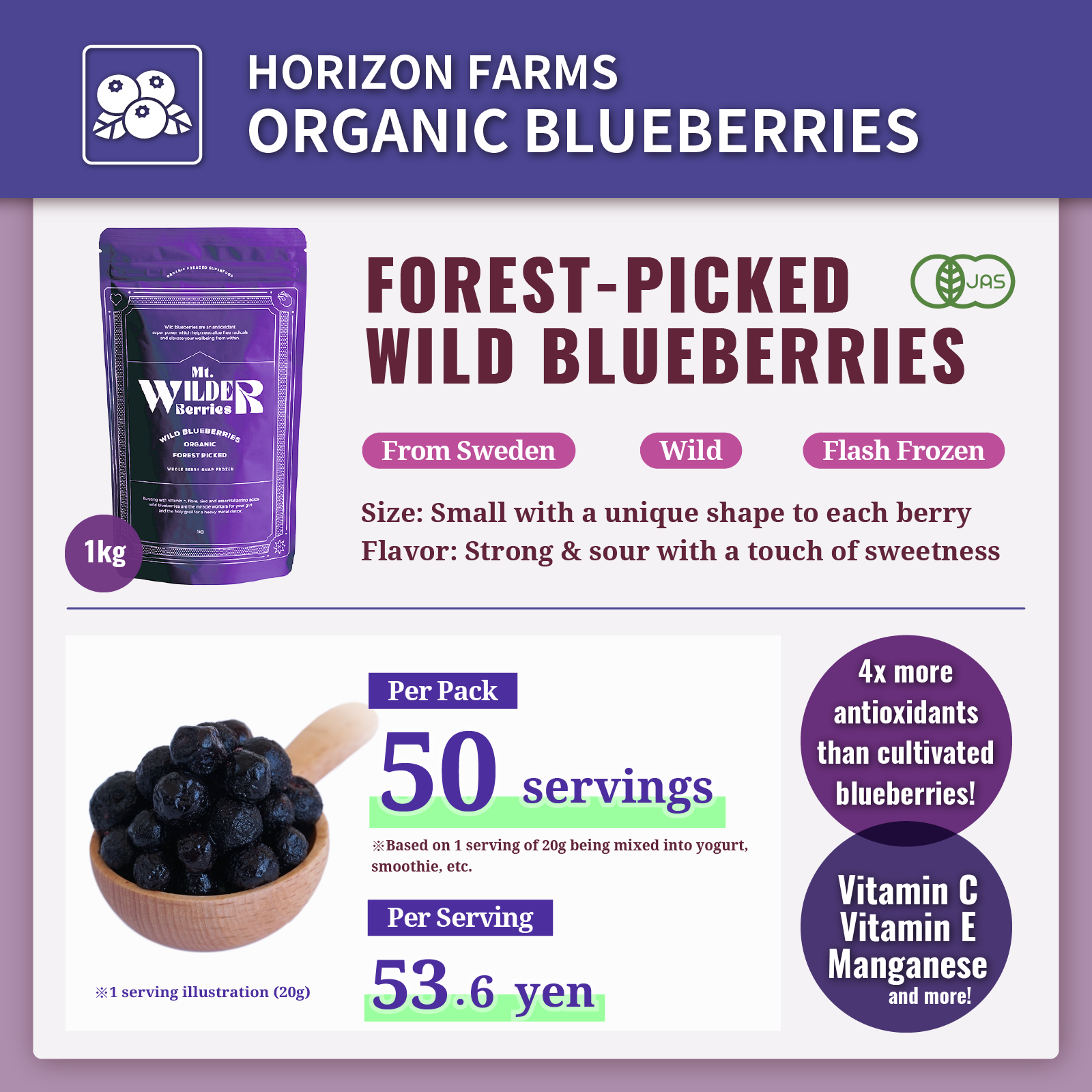 Certified Organic Frozen Forest-Picked Wild Blueberries from Sweden (1kg) - Horizon Farms