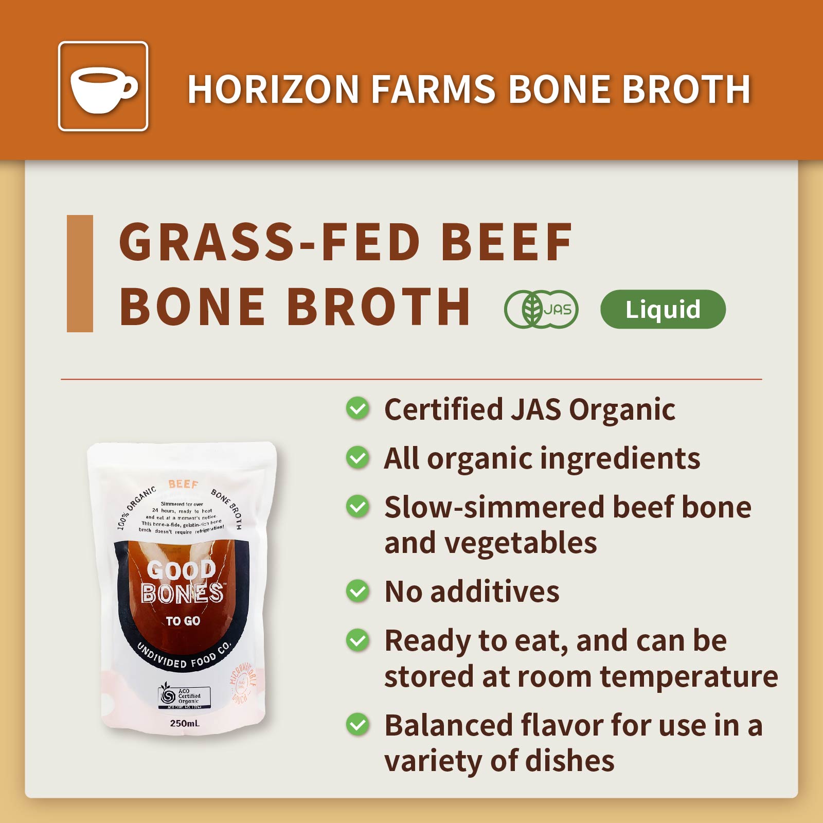 Certified Organic Beef Bone Broth (250ml) - Horizon Farms