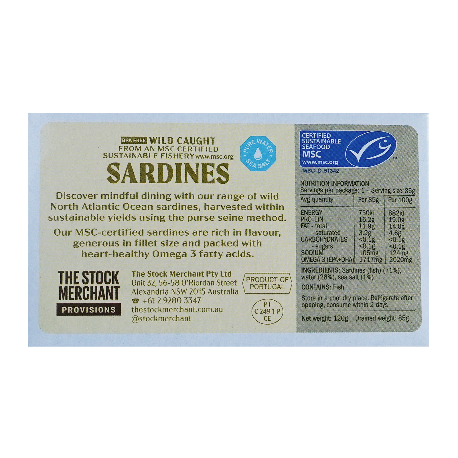 MSC Certified BPA-Free Wild-Caught Canned Sardines in Water (120g x 5) - Horizon Farms