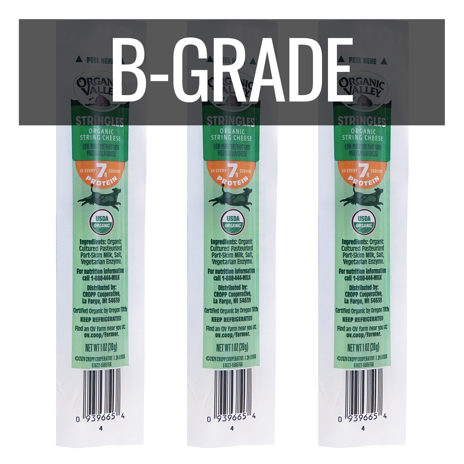 Certified Organic String Cheese from the USA B-Grade (3pc) Best By: March 23rd, 2025