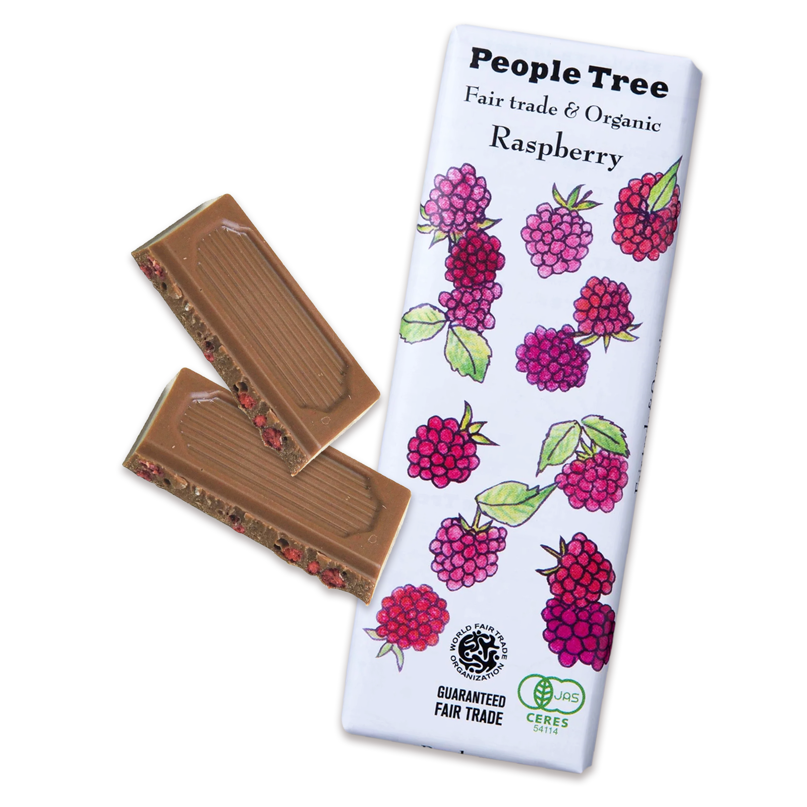 Certified Organic Fair-Trade People Tree Milk Chocolate & Raspberry from Switzerland (50g) - Horizon Farms