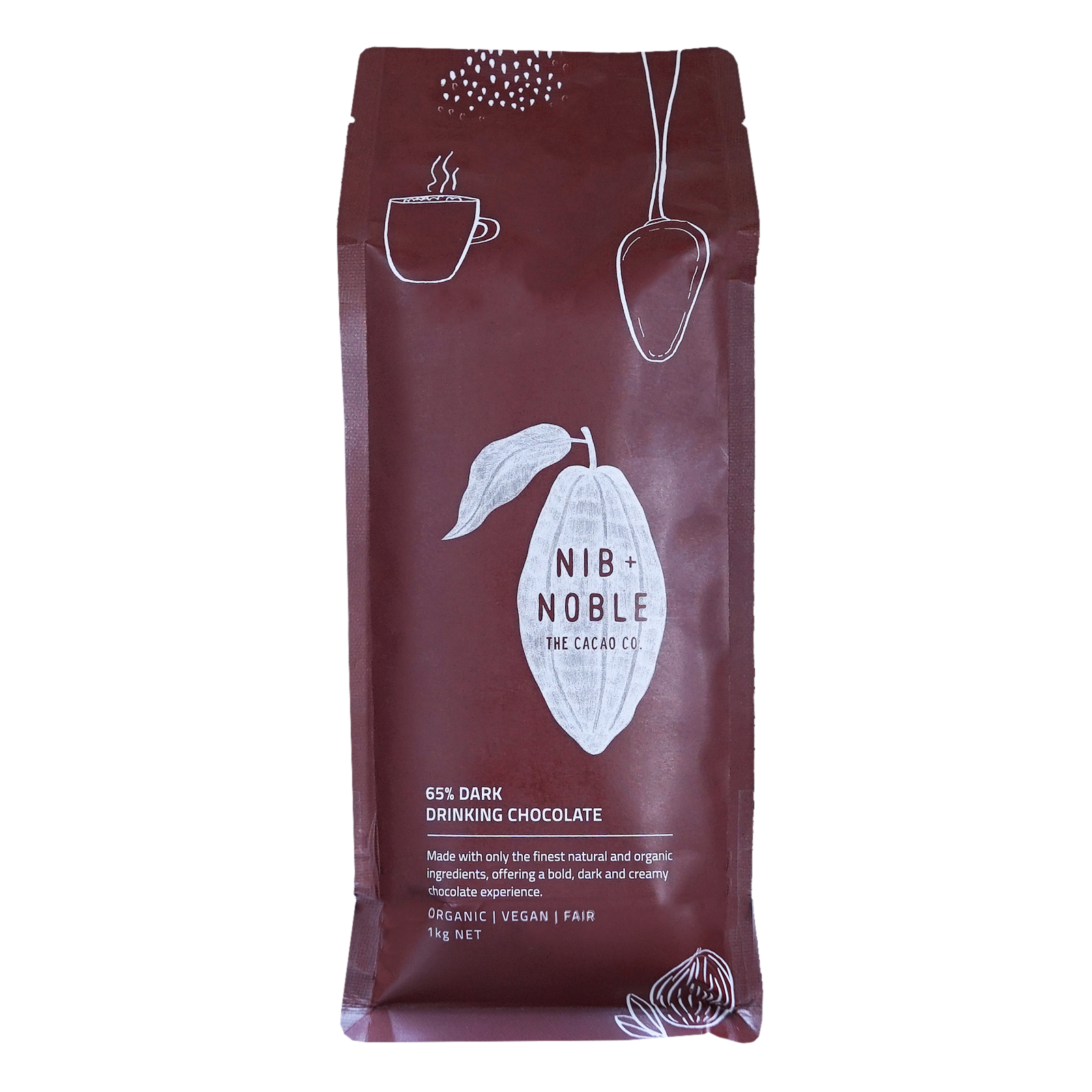 Organic Additive-Free Hot Dark Chocolate Mix with 65% Raw Cacao from Australia (200g: 8 servings / 1kg: 40 servings) - Horizon Farms