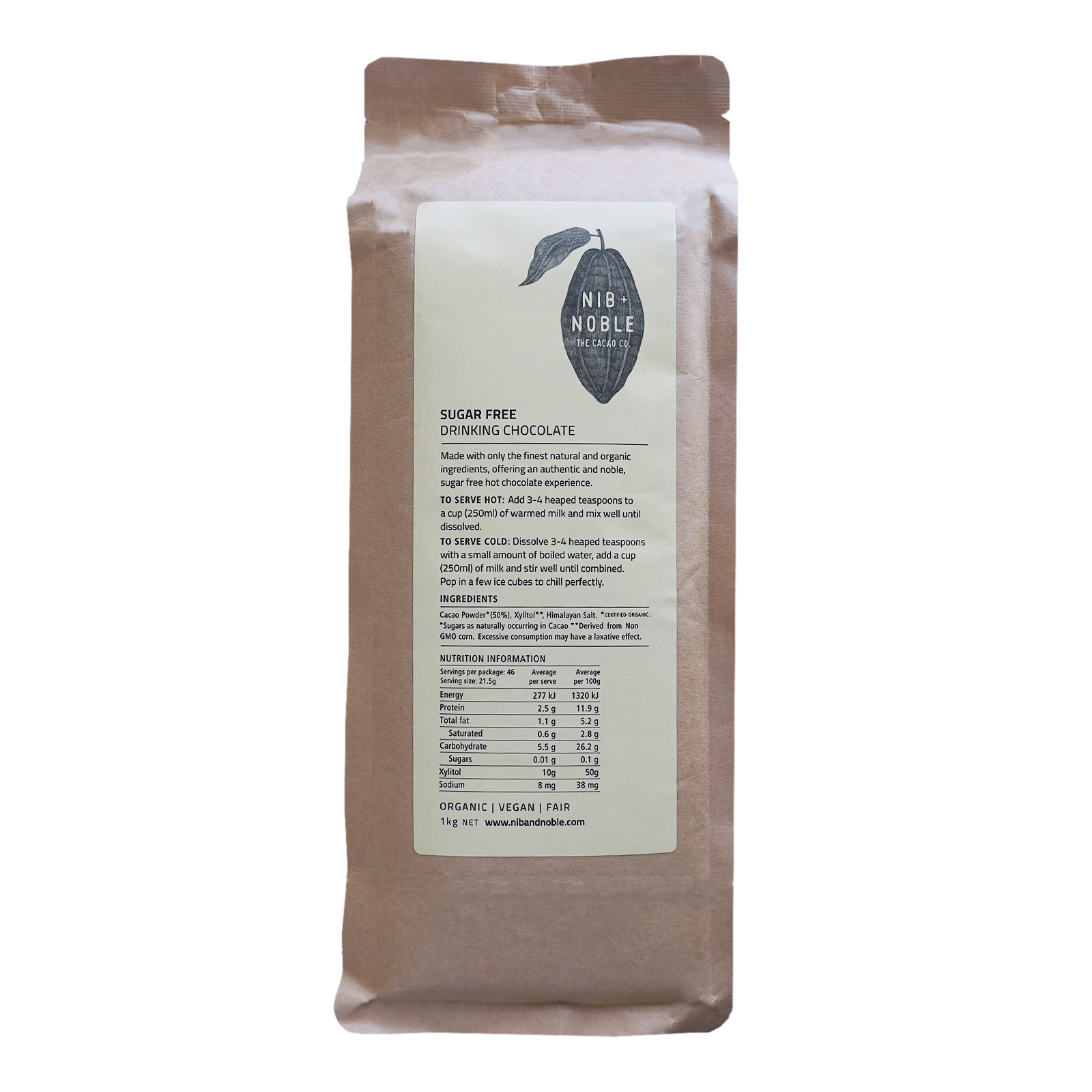 Organic Sugar-Free Raw Cacao Hot Chocolate Mix from Australia (200g: 9 servings / 1kg: 46 servings) - Horizon Farms