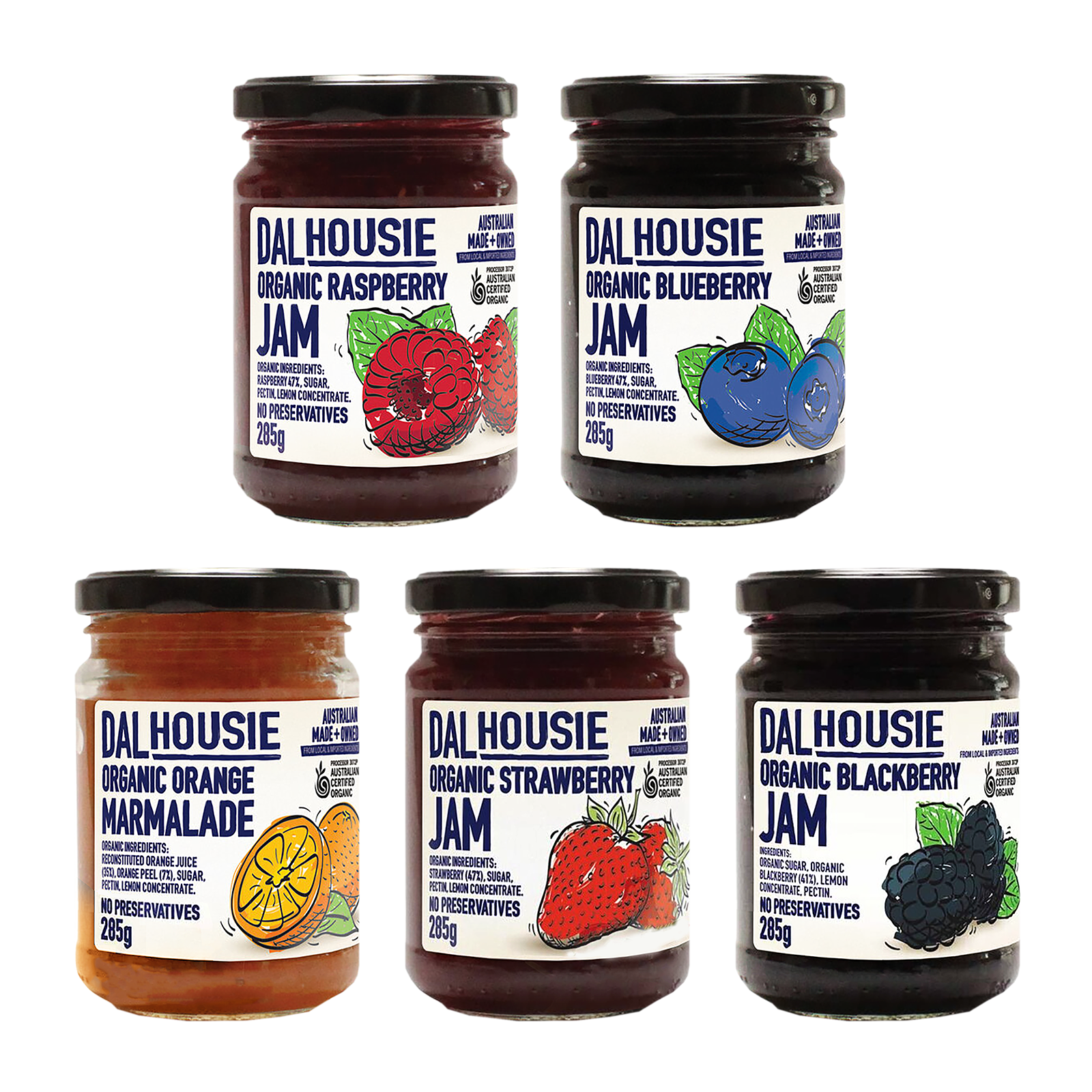 Certified Organic Jam 5-Pack Set from Australia (285g x 5) - Horizon Farms