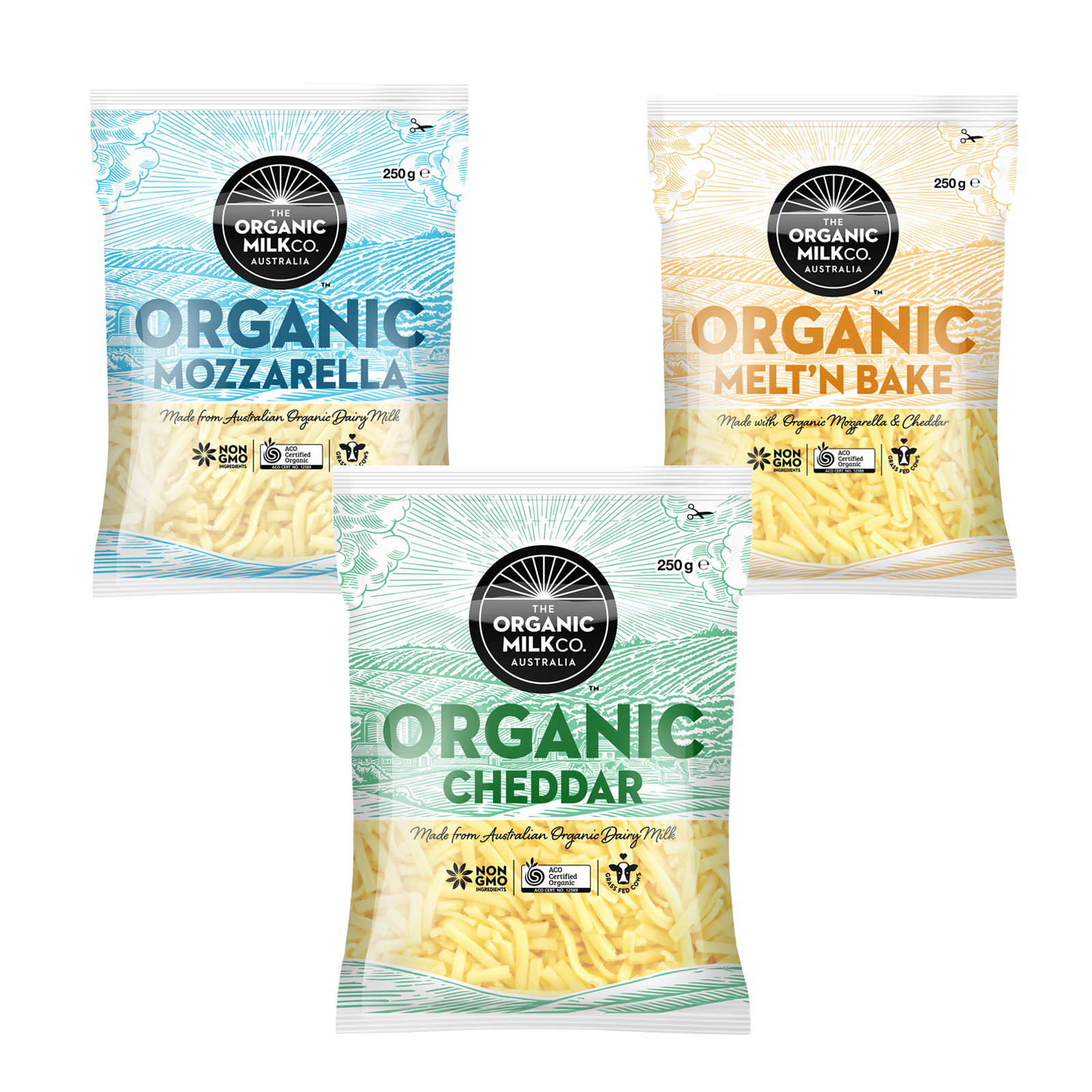 Certified Organic Grass-Fed Shredded Cheese Mix Set (250g x 3) - Horizon Farms